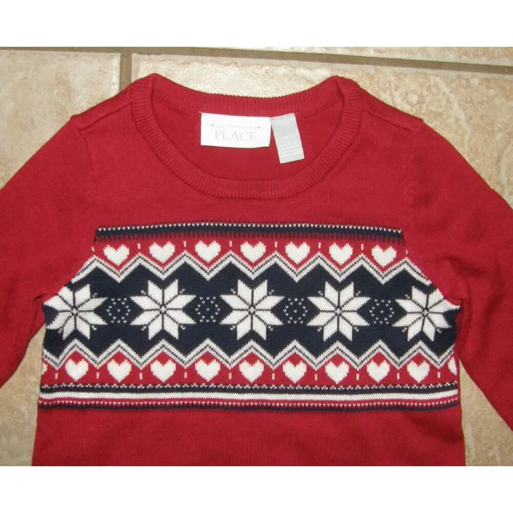 TCP Red Fair Isle Sz 3 Toddler Long Sleeve Crew Neck Holiday Sweater Dress NEW